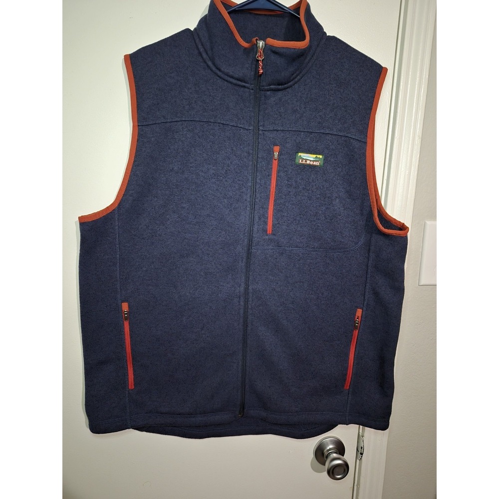NWT L.L Bean Mens Bean‎ Sweater Fleece Vest L Reg Blue Navy Red Outdoor Gorpcore